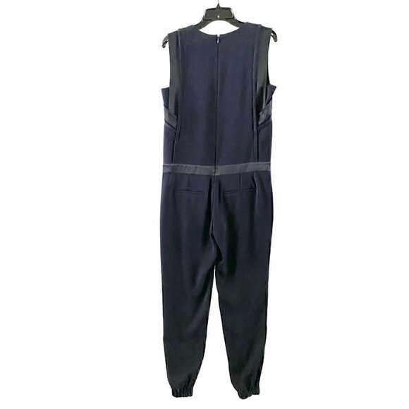 Vince Navy Blue Pintuck Jumpsuit Size 4 Sleeveless Slim Leg V Neck Cuffed Ankle - Picture 4 of 13
